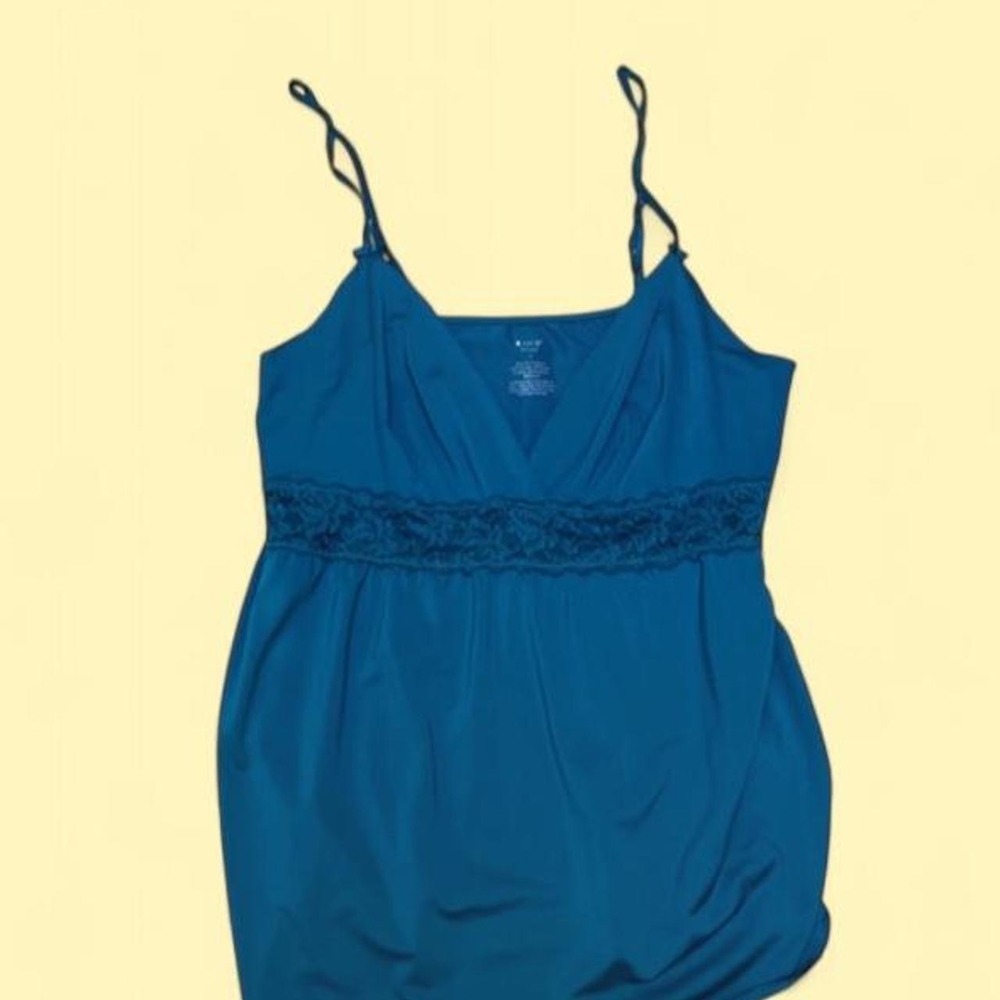 Apt 9 Vintage Y2K Teal Blue Lace Trim Babydoll Camisole Top Cami Large
